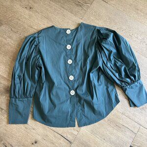 Teal Balloon Sleeve Blouse